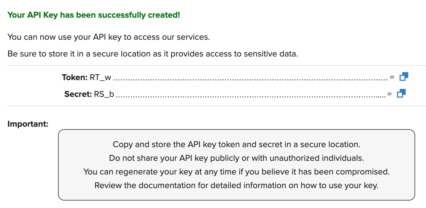 Successful API Key creation