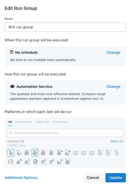 Enabling individual settings for the run group.