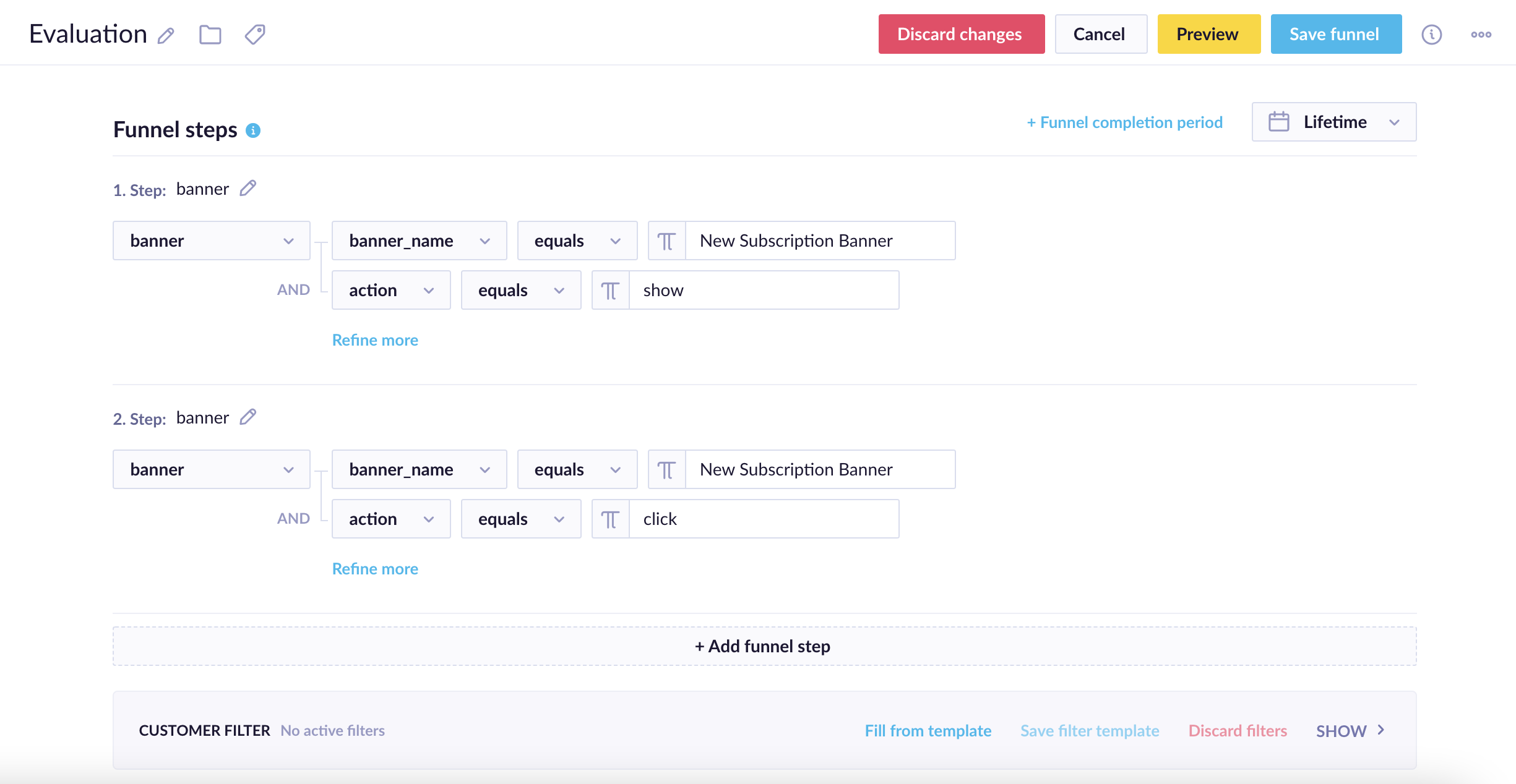 Evaluation funnel for the New Subscription Banner