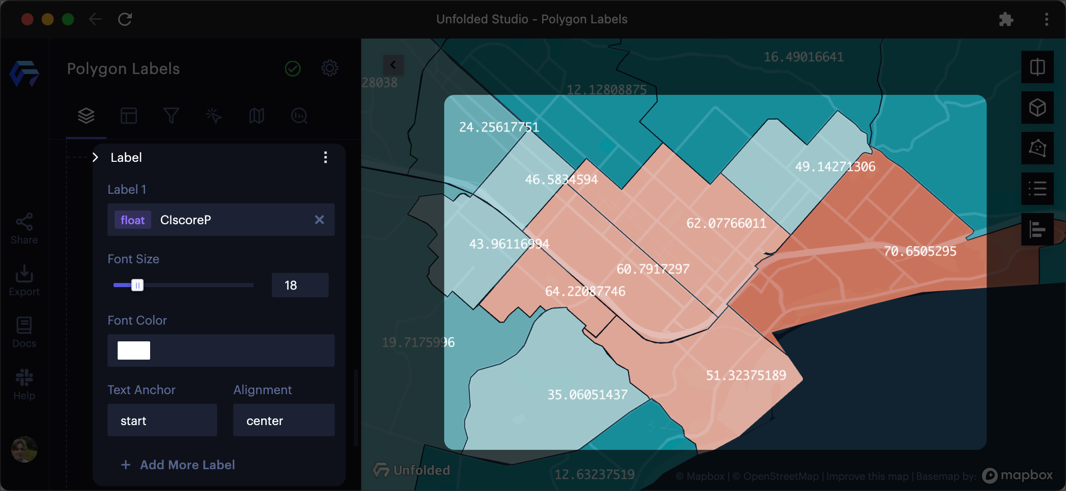 Polygons with labels.