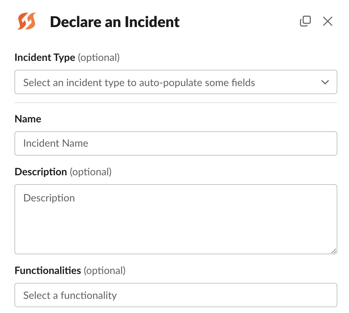 Declare Incident modal in Slack