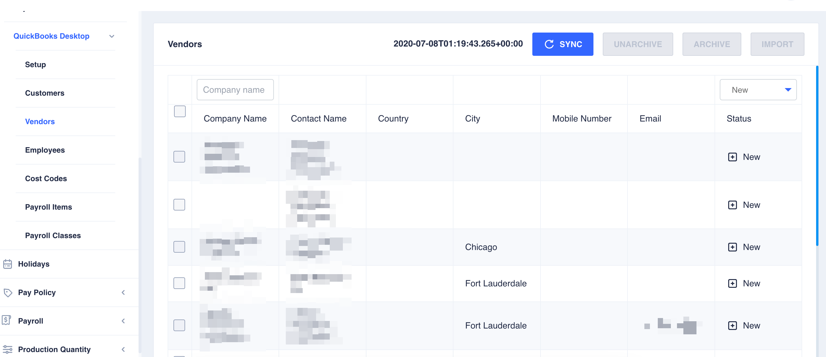 Vendors tab in Mobiclocks integration