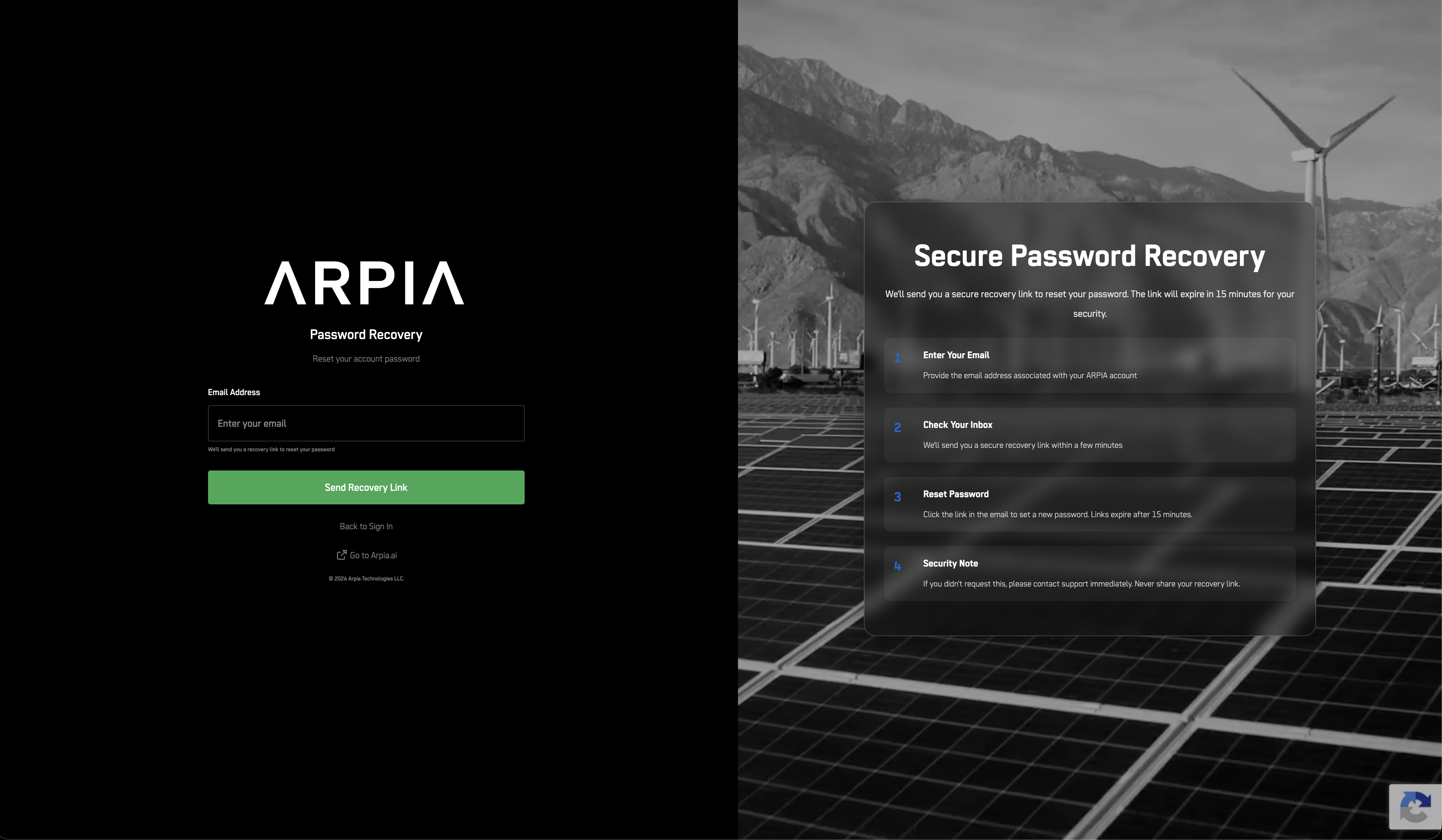 Secure Password Recovery screen