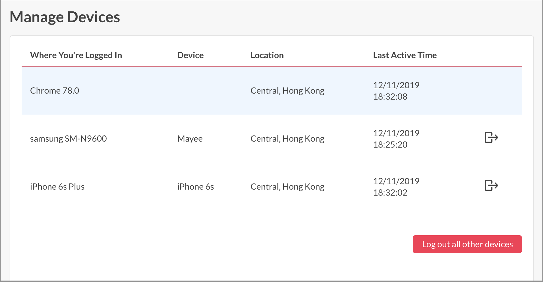 Manage Devices View