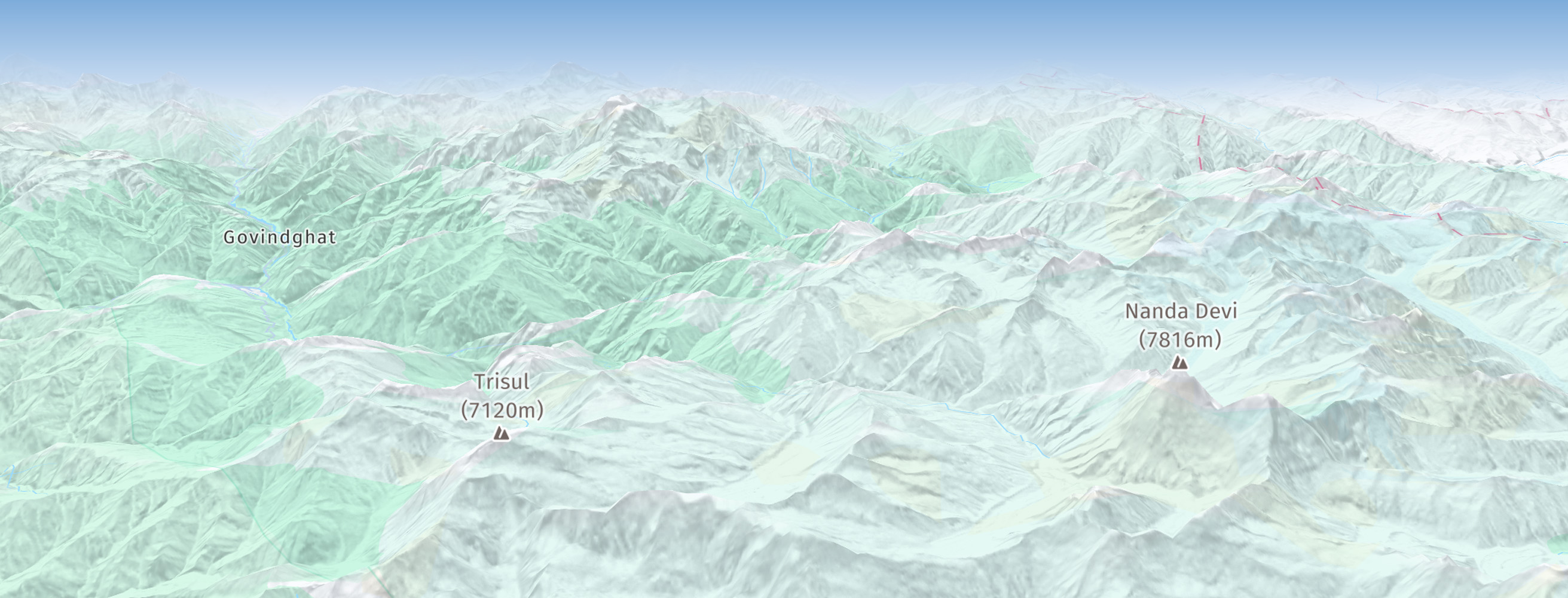Screenshot: MapFeatures.terrain with MapFeatureModes.terrain3d shows topographical shading for hills on a 3D terrain map. (only available with the Navigate license)