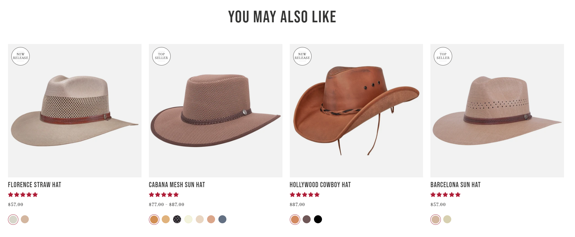 Findify Recommendations in action for American Hat Makers.