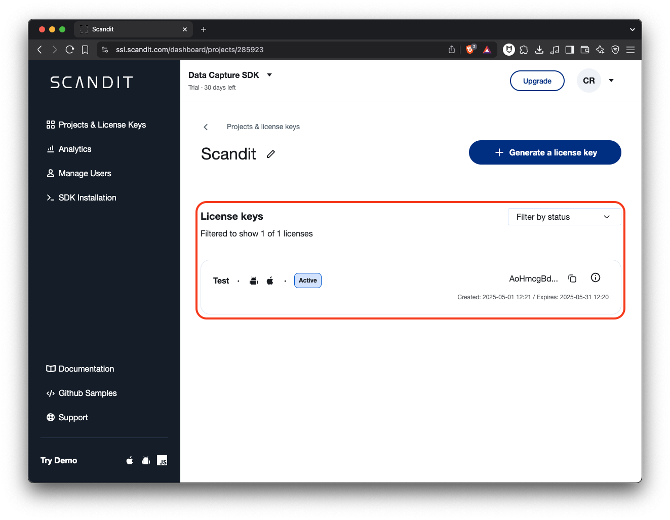 Scandit License Key