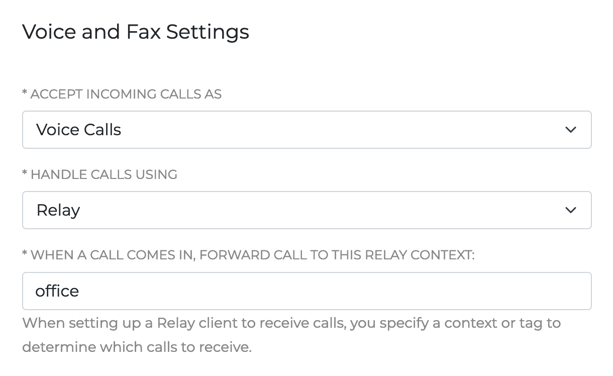 Voice configuration setting for handling incoming calls.