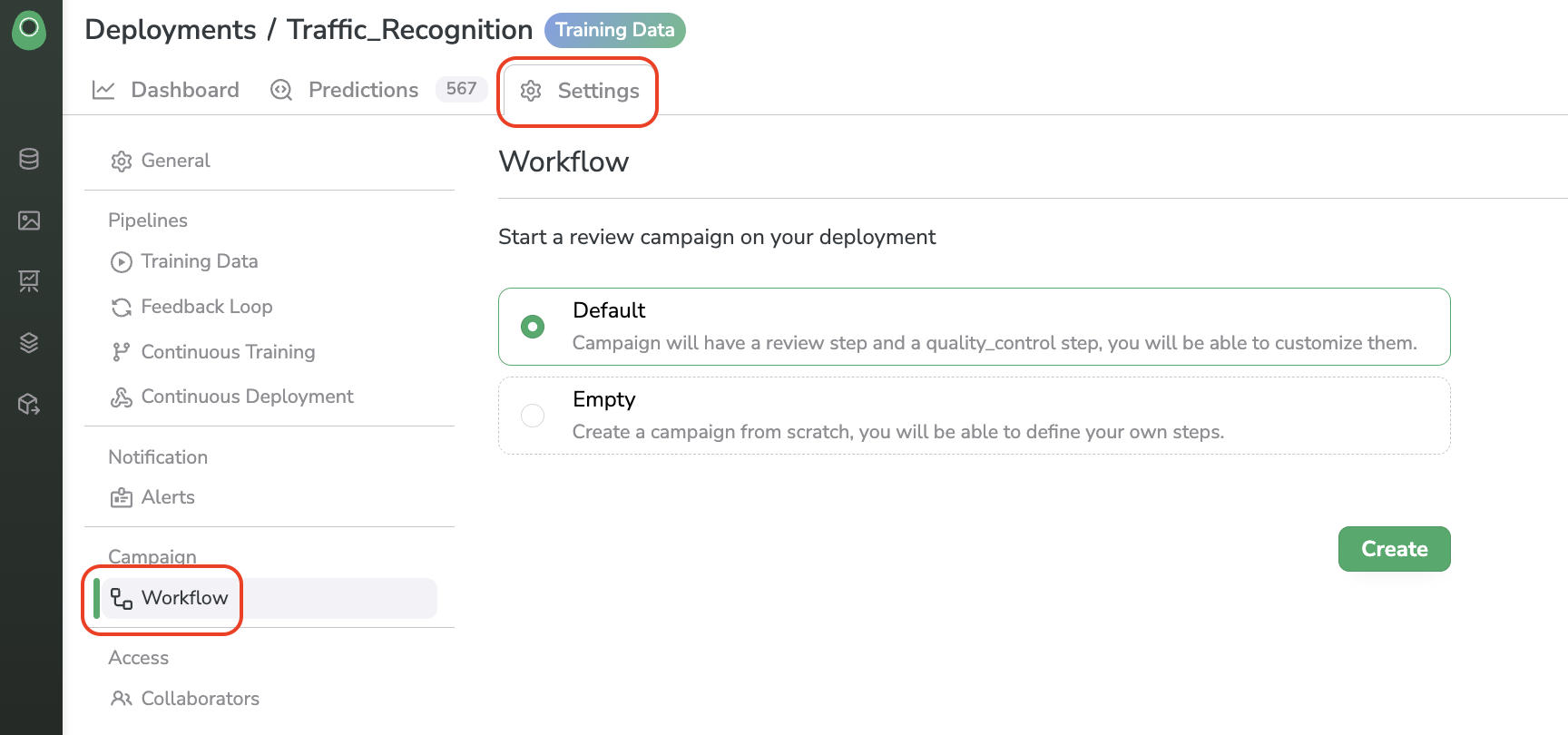 Prediction Review Workflow creation