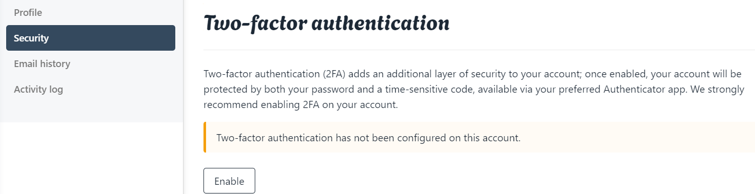 To Enable Two Factor Authentication