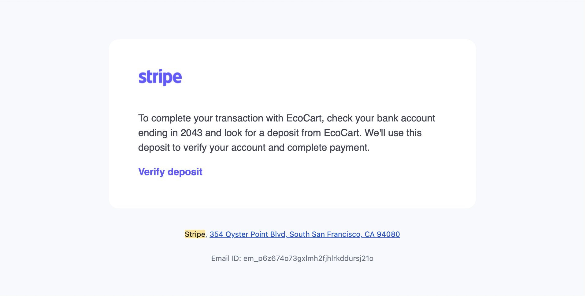 Confirmation email from Stripe