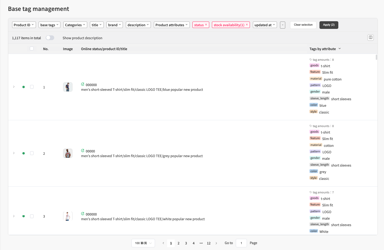 a sample Base Tag Management