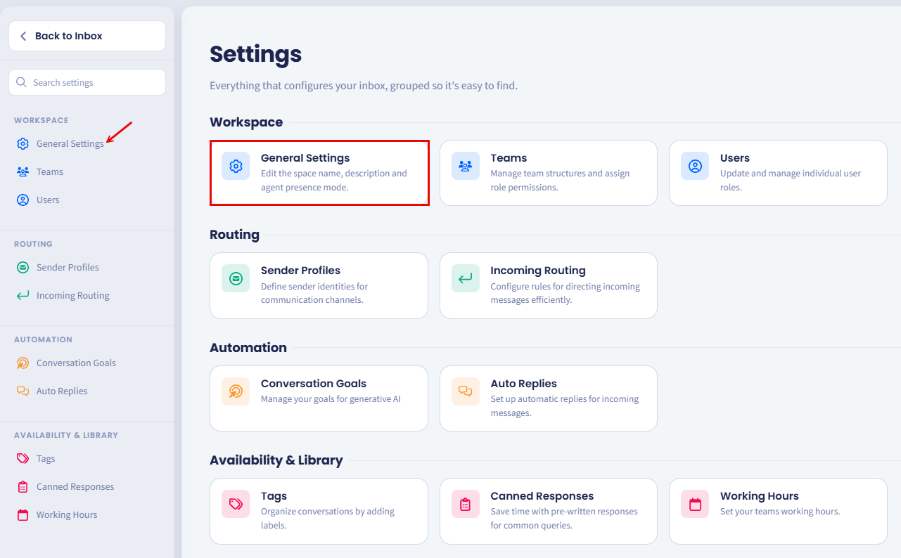 Screenshot of the General Settings tab