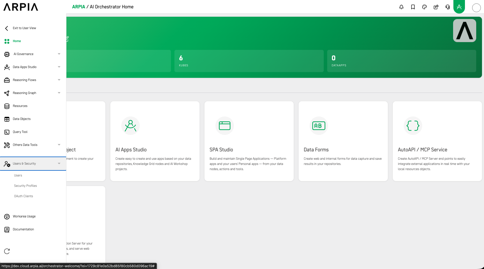 Side menu — Users & Security expanded Side menu with Users & Security expanded showing Users, Security Profiles, and OAuth Clients