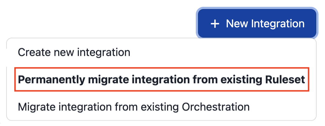 A screenshot of the PagerDuty UI detailing the option to migrate an integration from an existing Ruleset