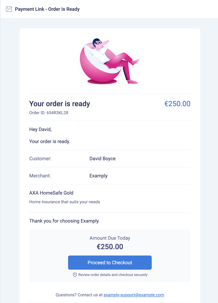 An example of the Payment link - Order is ready notification