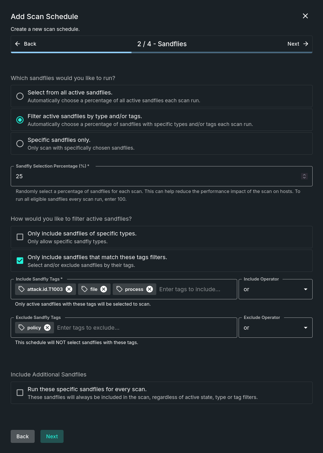 Add Scan Schedule - Sandflies Step
