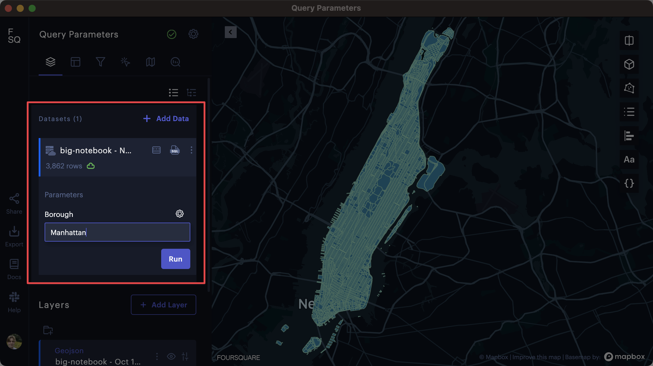 Query parameters from Studio's side panel.