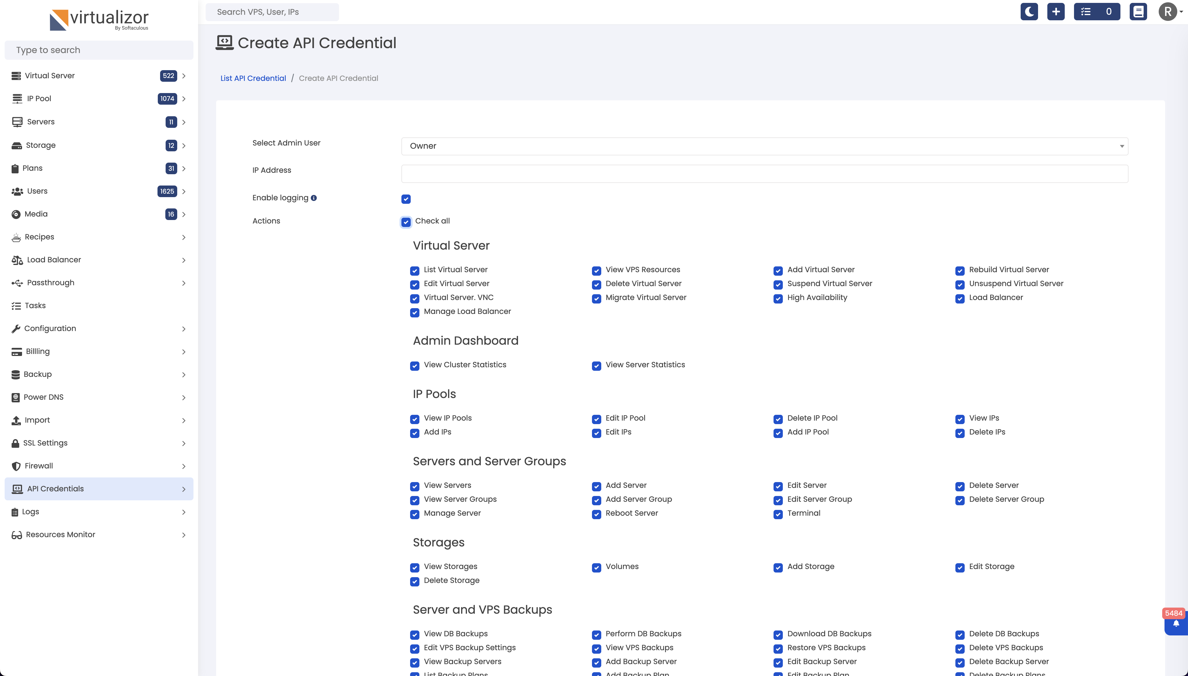 Create API Credential for an Admin User with access to all Actions