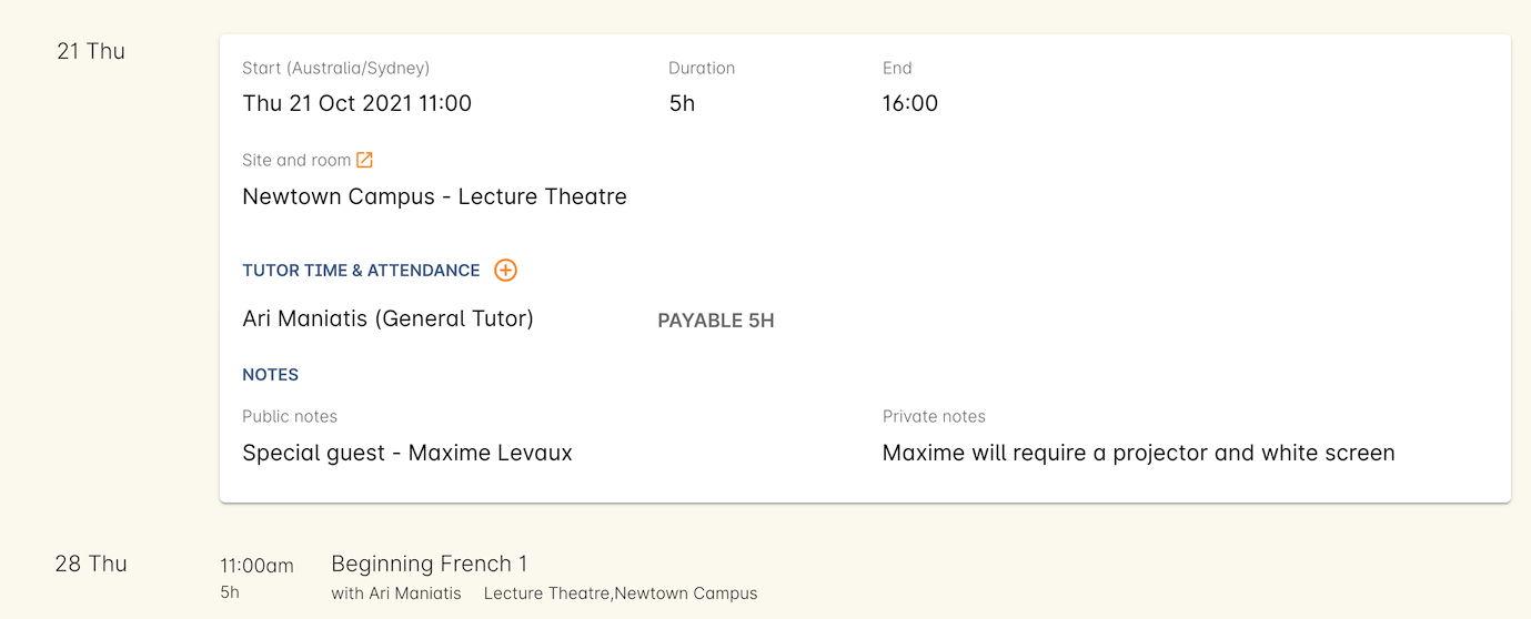 Figure 361. The public and private notes fields in the session