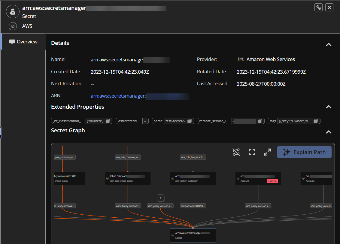 Can you tighten it up  a bit?4:16 PMClaude responded: AWS Secrets Manager secret details panel showing metadata and a Secret Graph of IAM role and policy relationships.AWS Secrets Manager secret details panel showing metadata and a Secret Graph of IAM role and policy relationships.