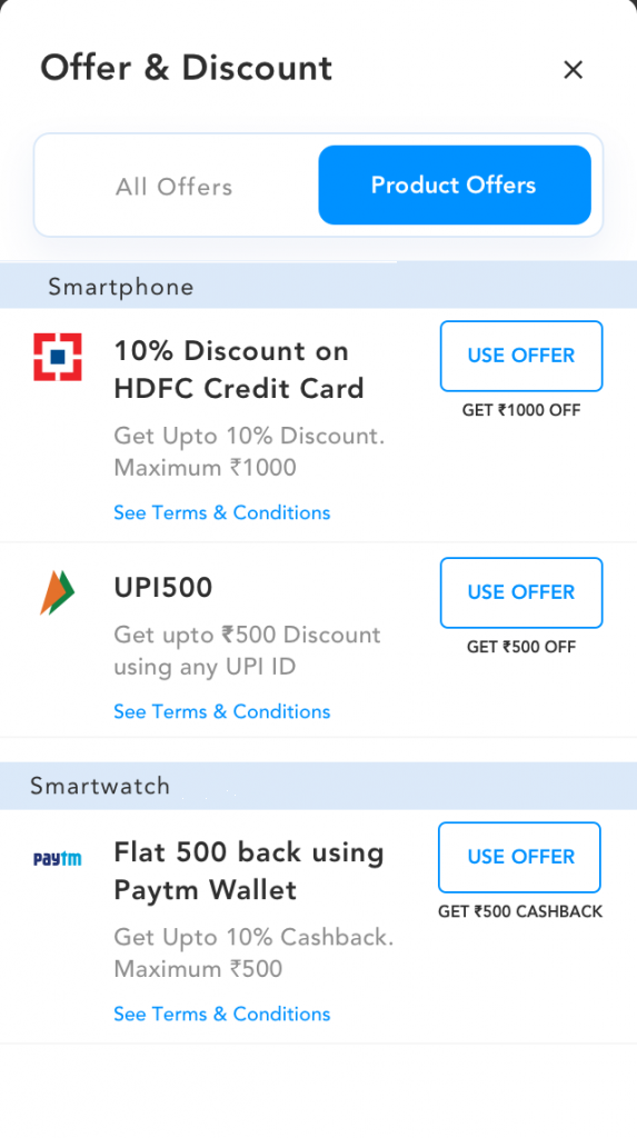 SKU based offer journey Offers tab