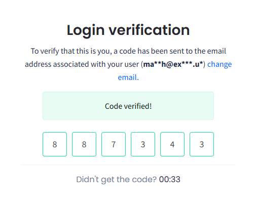 Screenshot of the Login verification screen