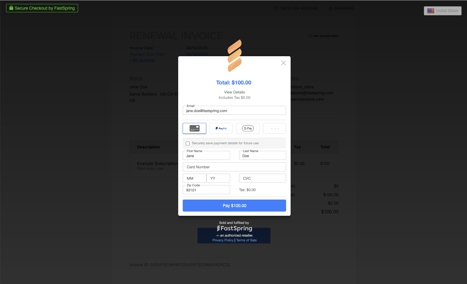 Submit Payment Details Screenshot