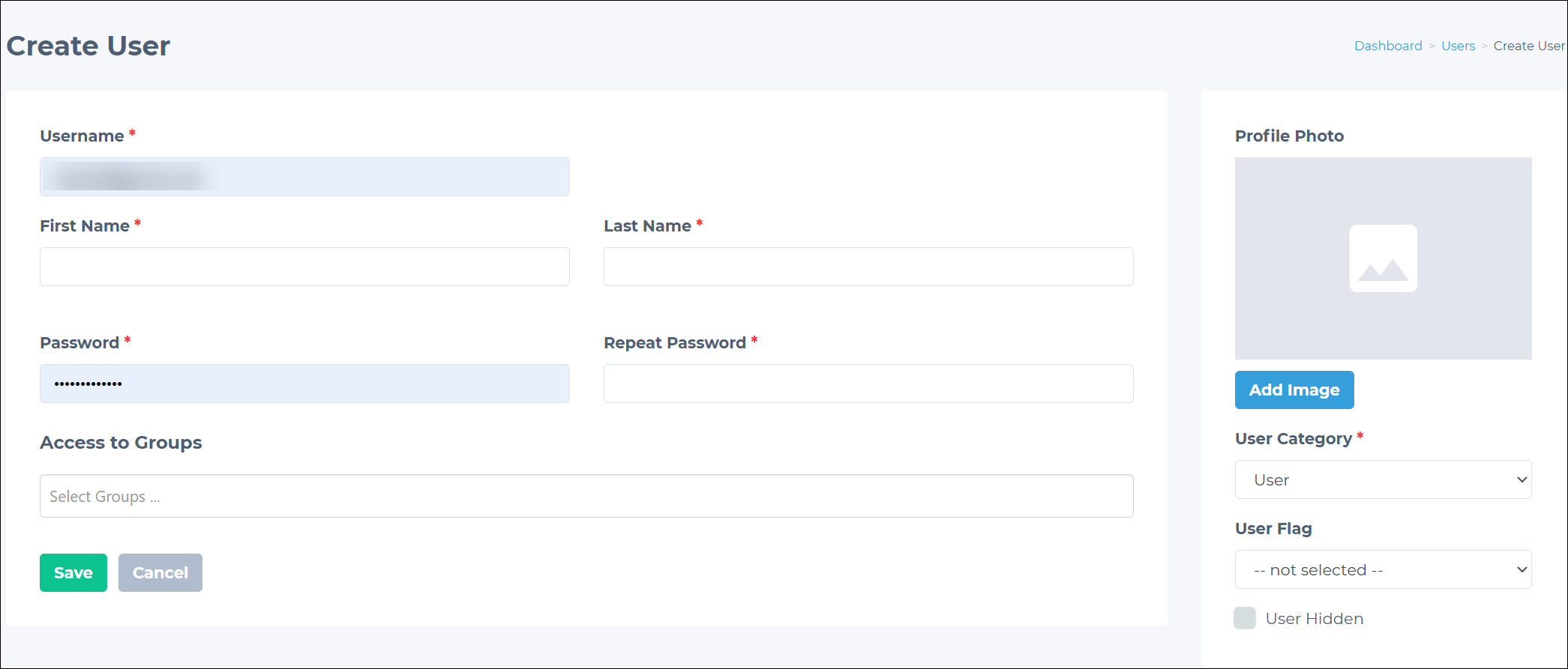 Creating a new user.