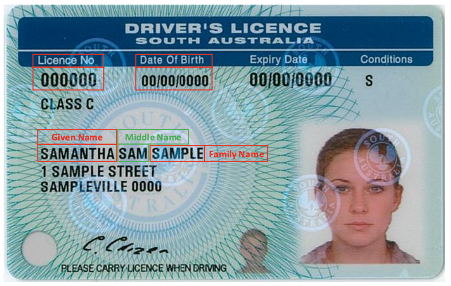 South Australia Driver Licence sample - front