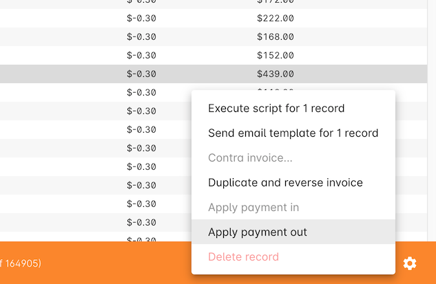 Figure 256. Selecting a credit note to process a payment out against