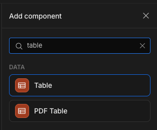 Adding the table