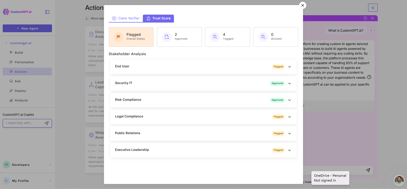 Trust score tab on pop-up window