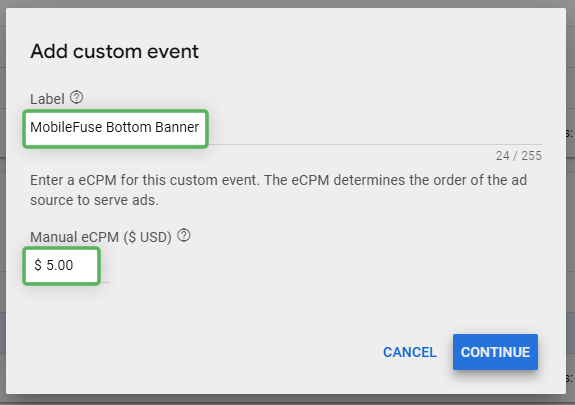 Specify a label of your choice, and your CPM