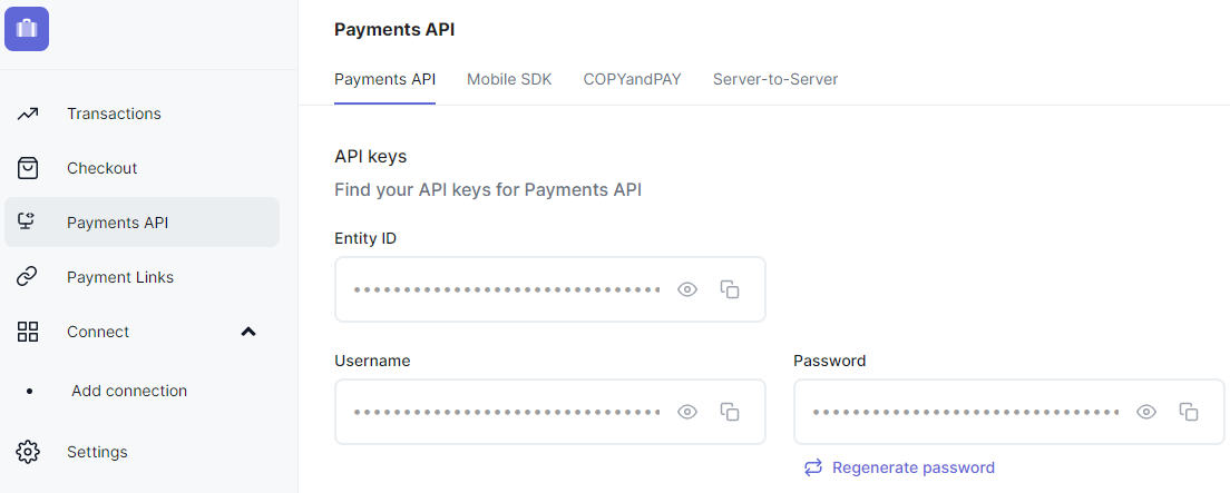 Payments API credentials.