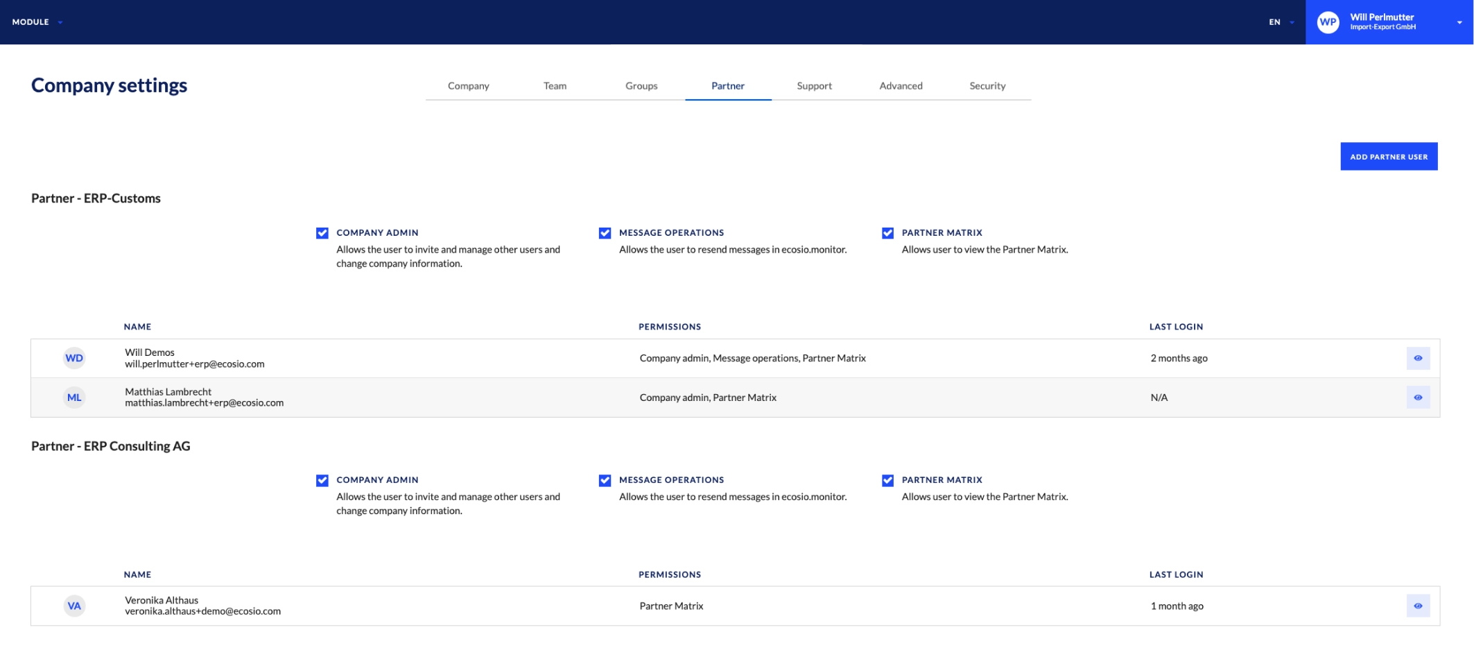 Partner tab in the company settings of the Monitor.
