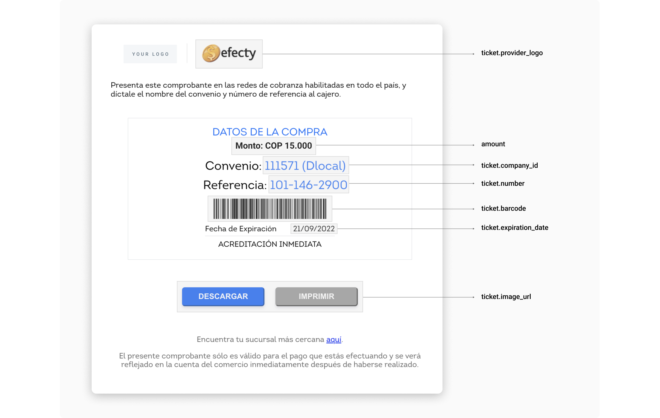 Efecty UI built with the information in the example above.
