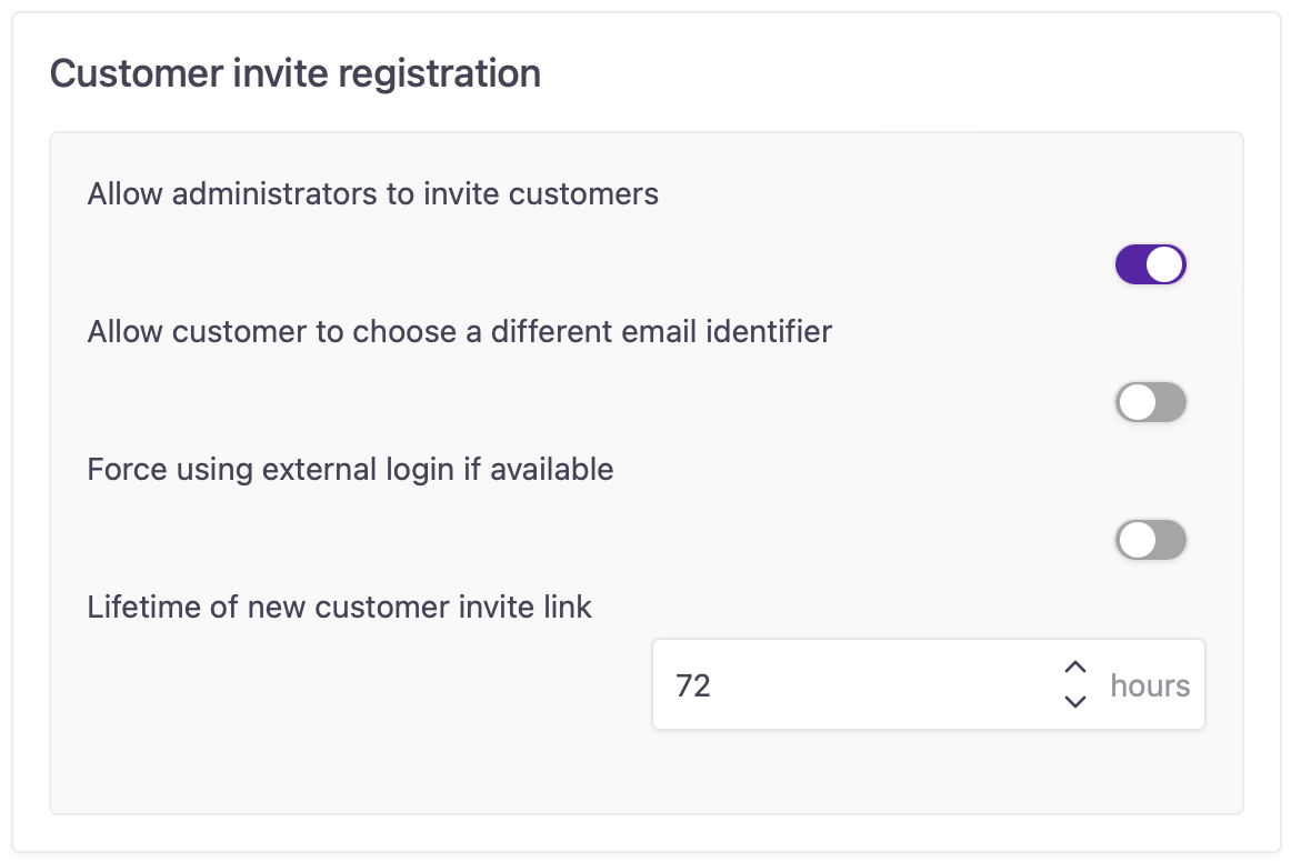 Self-service customer invite settings