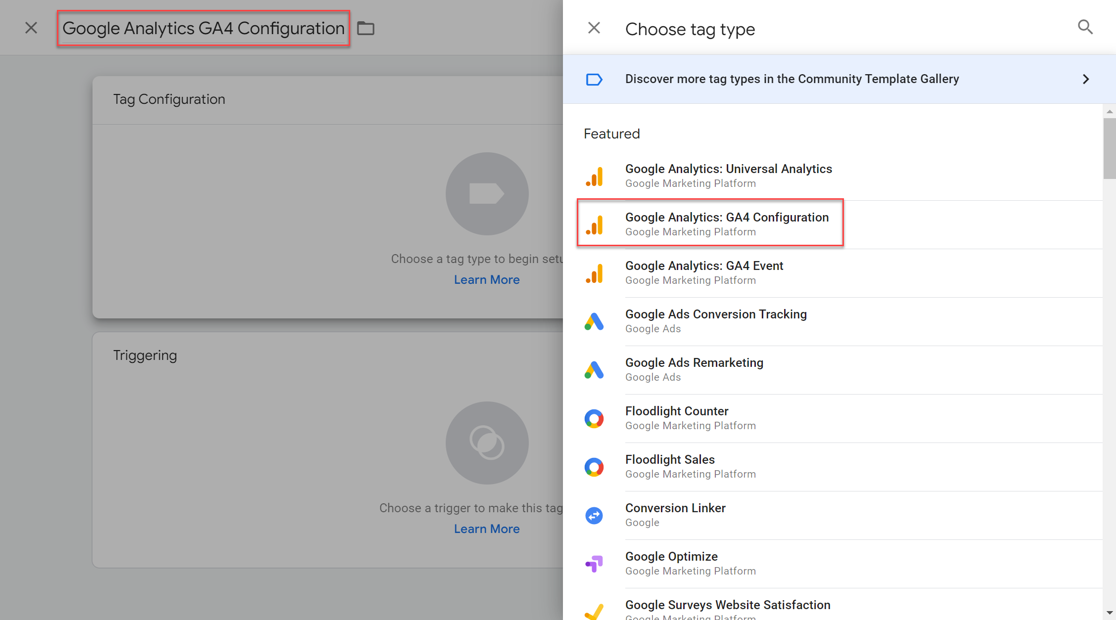 select Google Analytics GA4 configuration tag