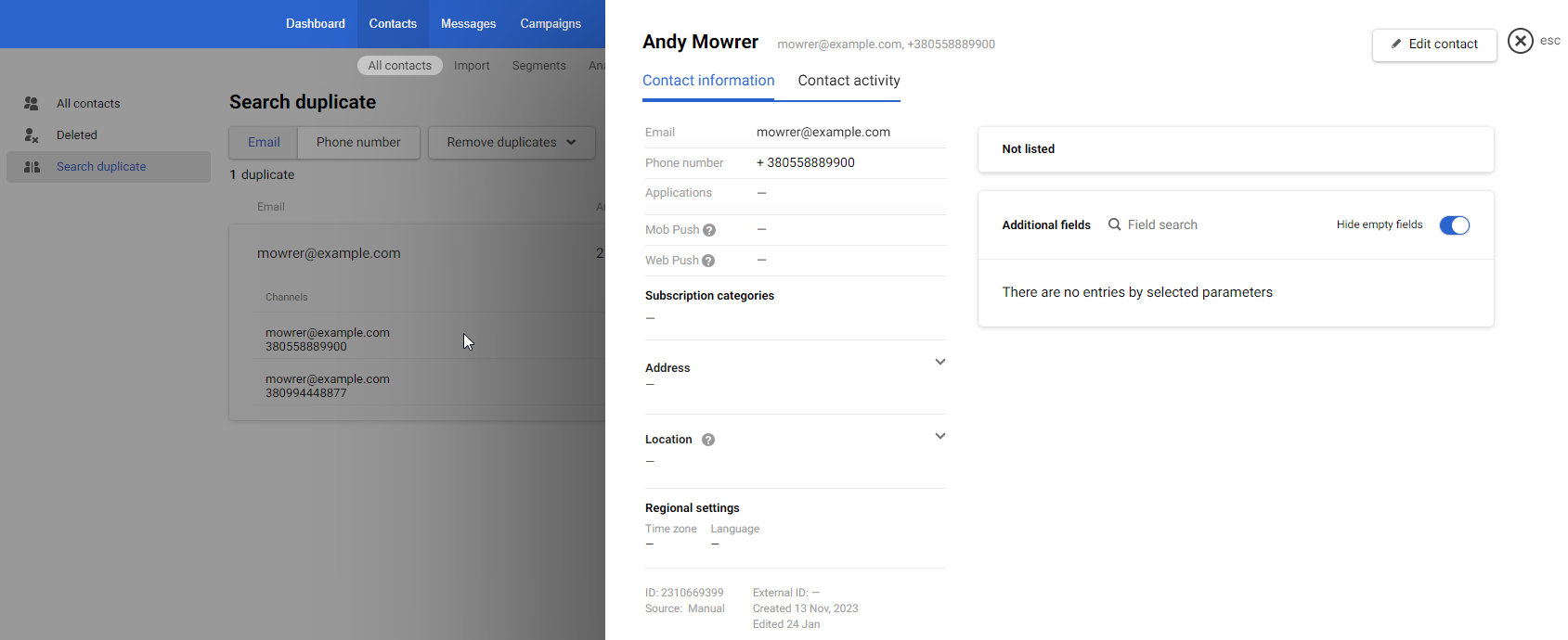 Duplicate contact information