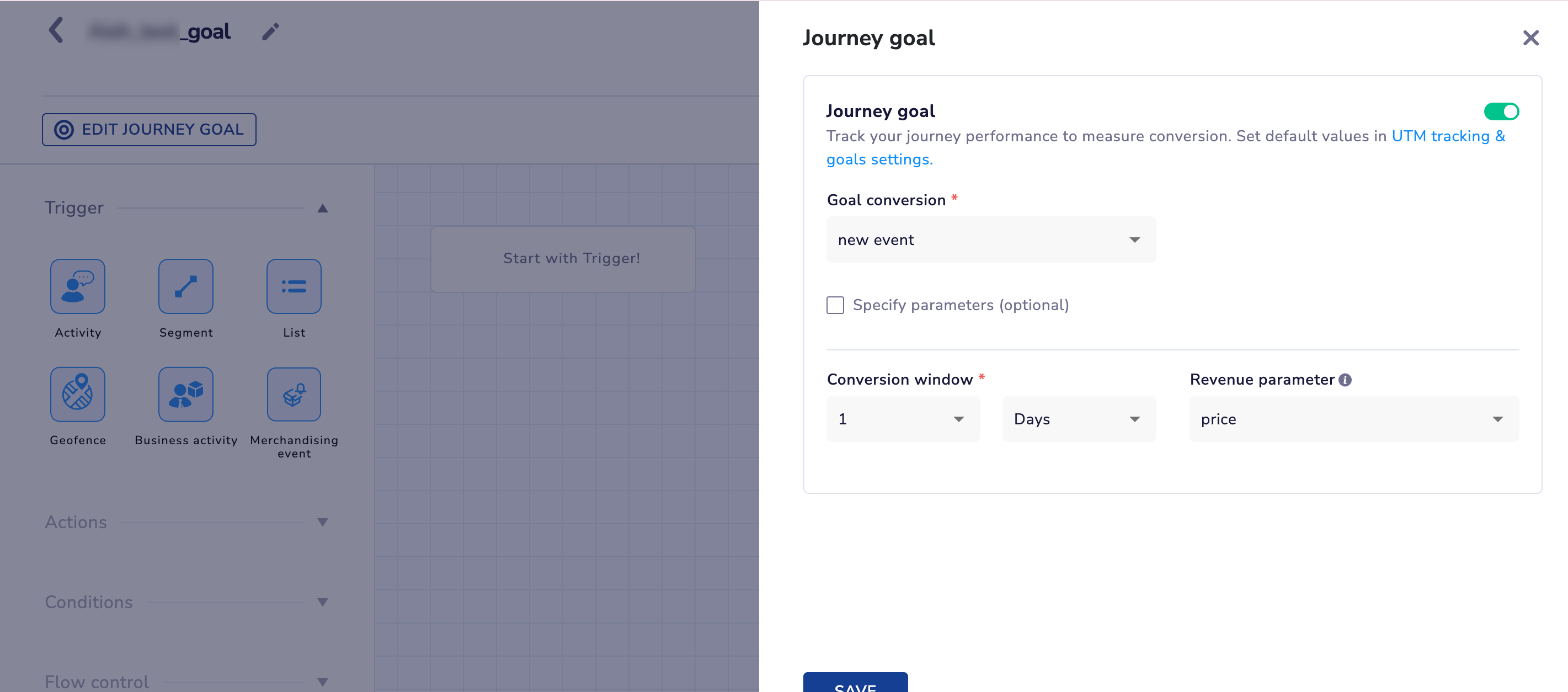 Setting up Conversion Goal of a Journey