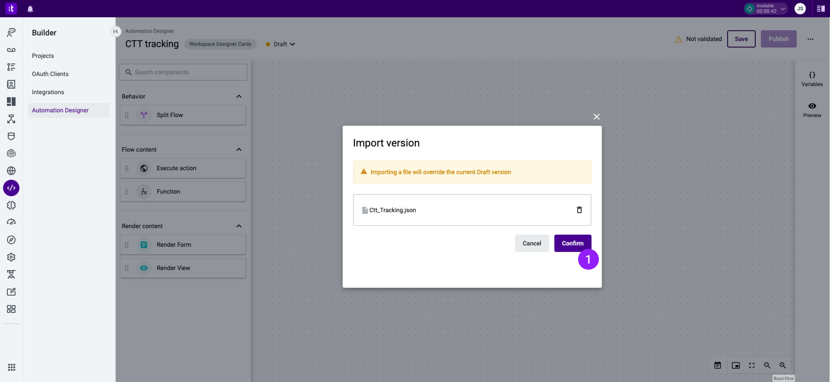 Figure 14 - Import version modal