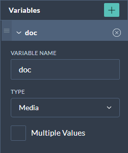 A variable called "doc", (type Media). The Multiple Values options is disabled.
