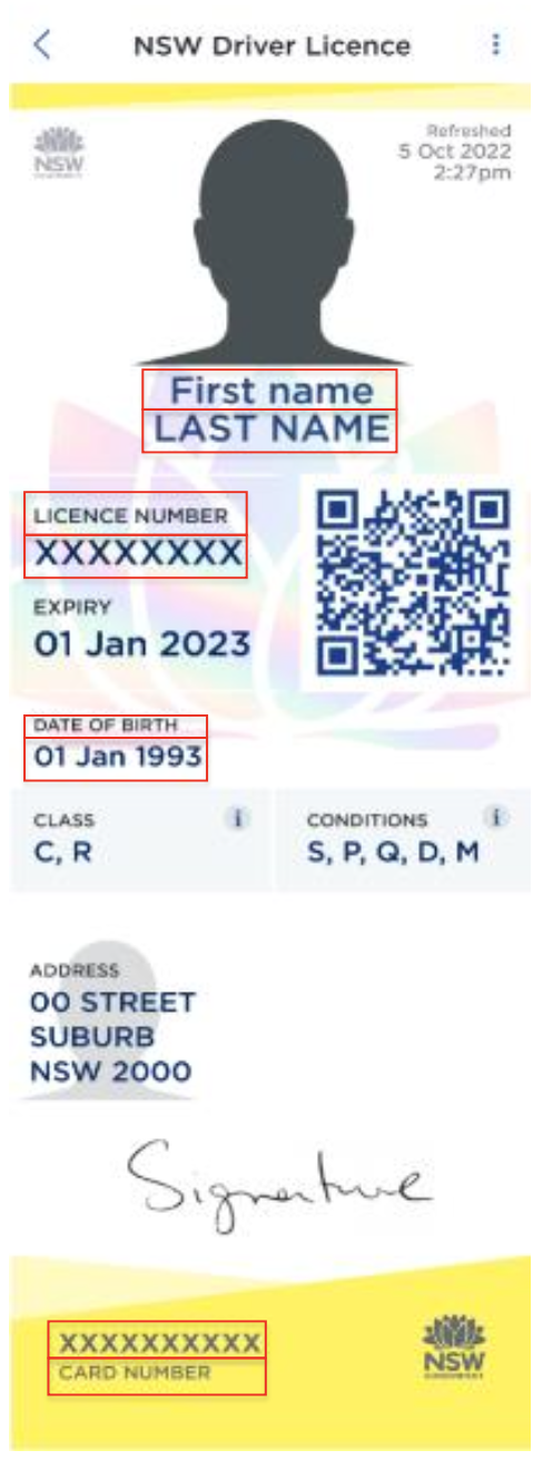 New South Wales Digital Driver Licence sample