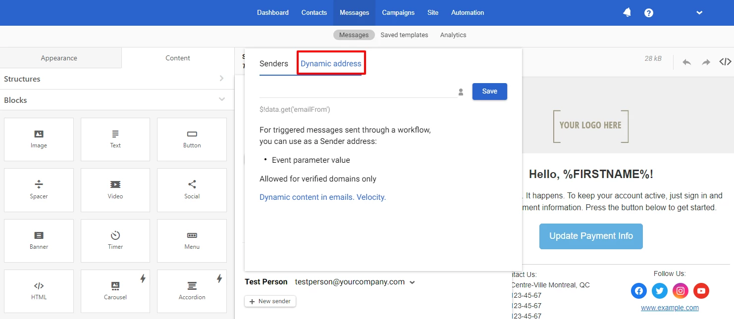 Adding dynamic address