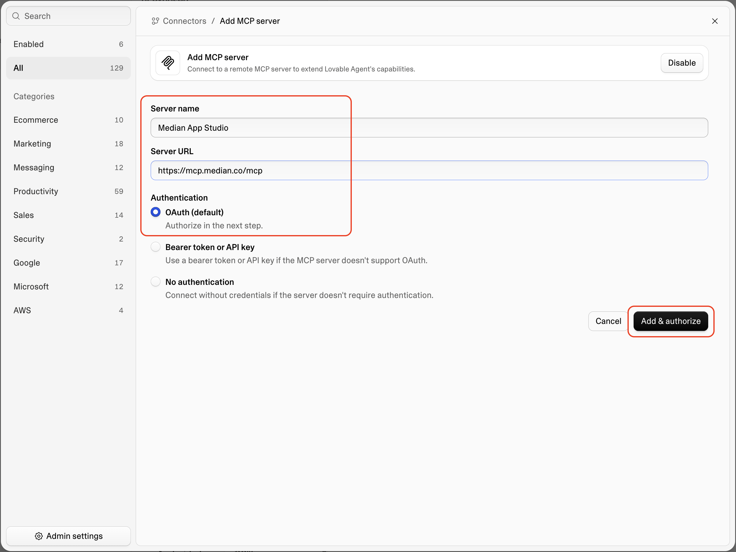 Lovable Add MCP Server UI