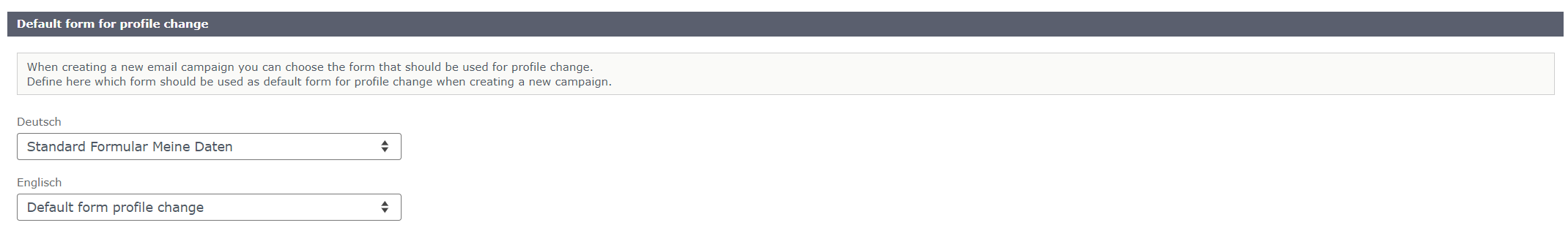 Default form for profile change Default form for profile change