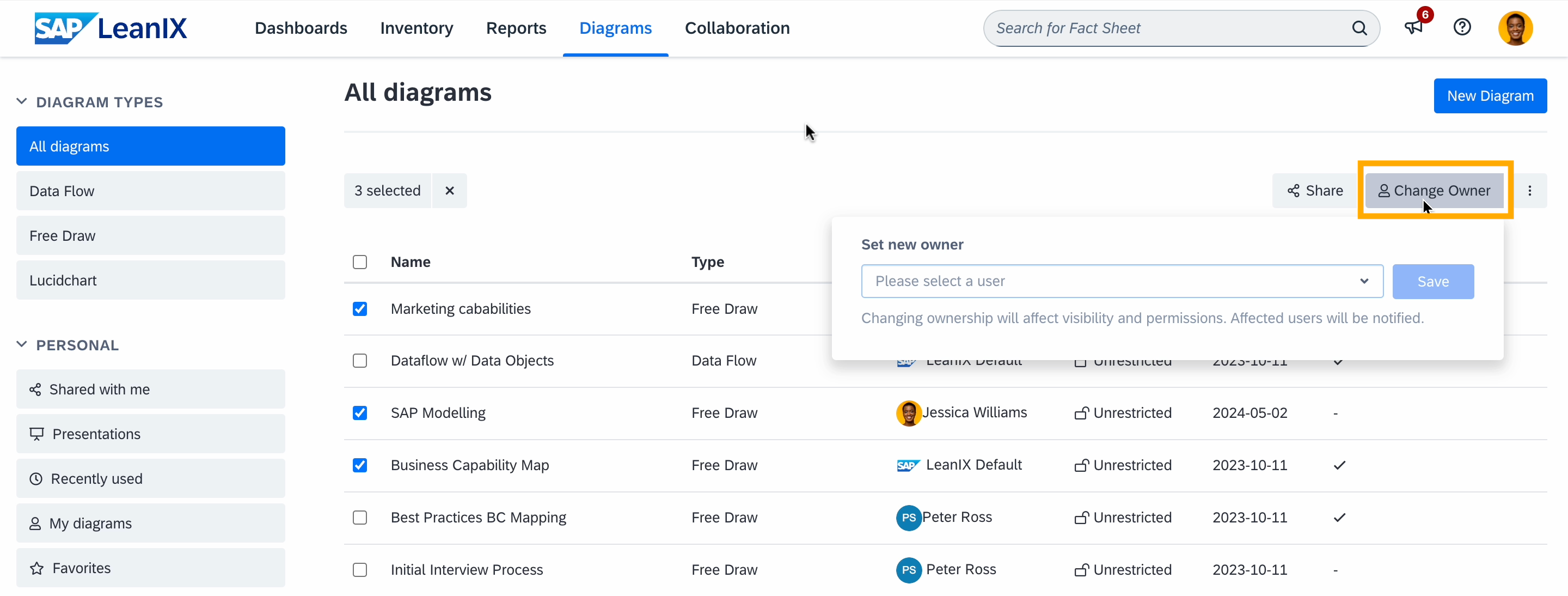 Changing Ownership of Diagrams