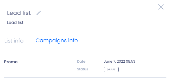 Screenshot of the **Campaigns info** tab