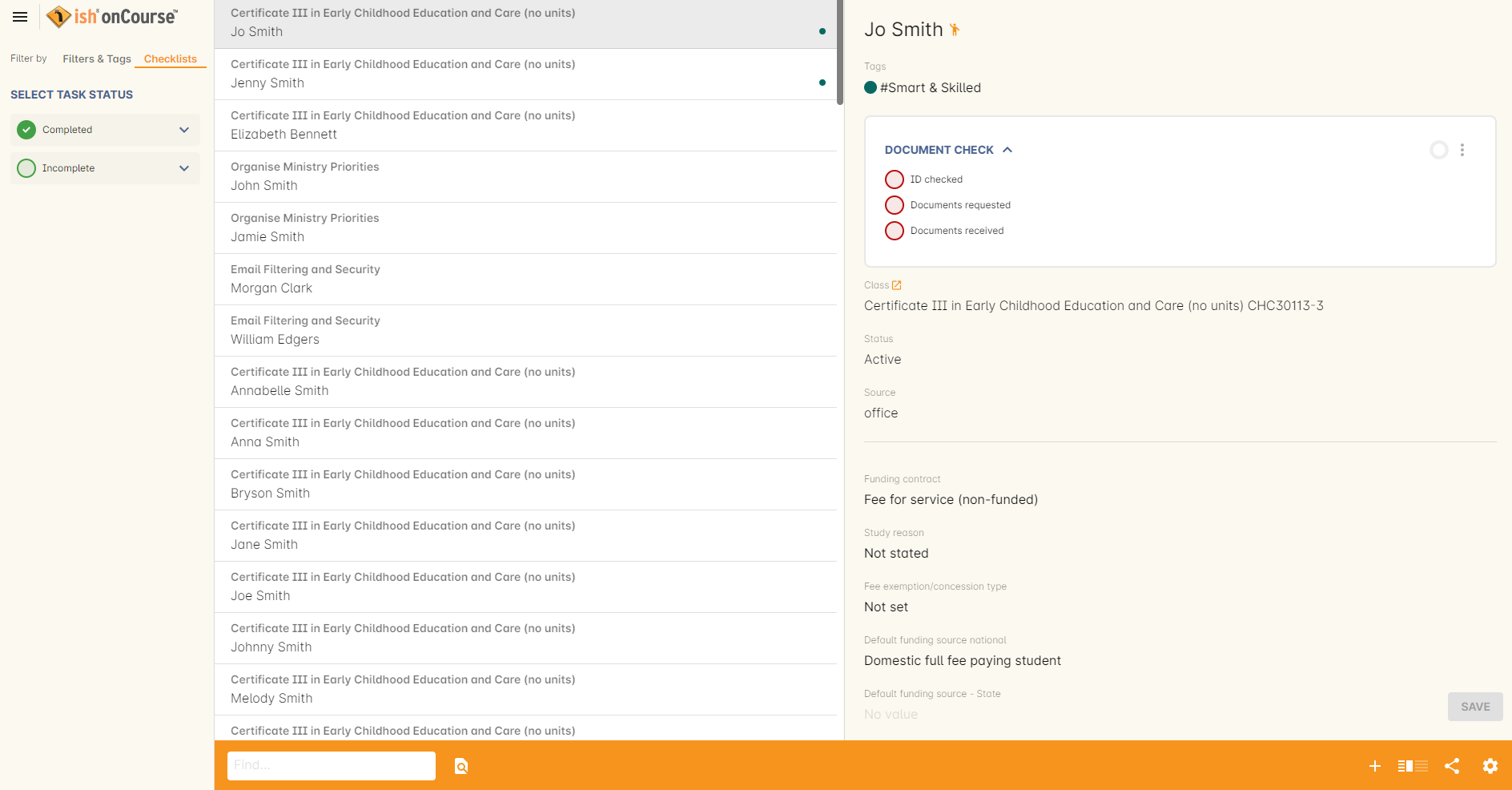 Figure 148. Select Checklists from the filter list in the left-hand column.